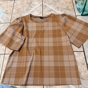 Ann Taylor Tan Plaid Blouse